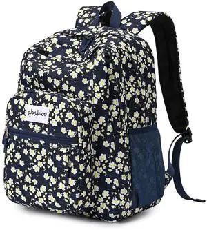 abshoo Classical Basic Womens Floral School Backpack For College Teen Girls Water Resistant Bookbag (Floral Navy)