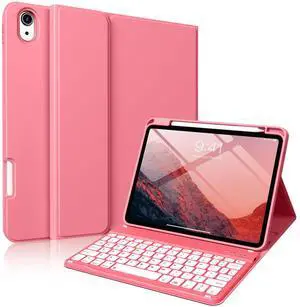 aoub Keyboard Case for iPad Air 11 inch (M2) 2024, iPad Air 5th / 4th Generation 10.9 inch 2022/2020-7 Color Backlit Detachable Keyboard, Stand Folio Cover with Pencil Holder, Pink