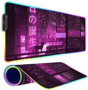 Armanza RGB Gaming Mouse Pad, Large Mousepad with Led Light, Gaming Accessories Keyboard Pad for Desk, Non-Slip Rubber Base Big Mouse Mat for Gamer, 31.5 X 11.8 Inch, Purple Anime