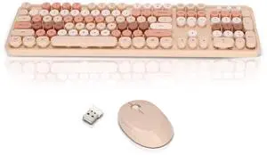 Wireless Keyboard and Mouse Combo,104 Keys Ergonomic Cute Desktop Game Keyboard and Mouse Sets for Girls for Home Office Work Gaming,Valentine's Birthday Gift (Milk Tea)