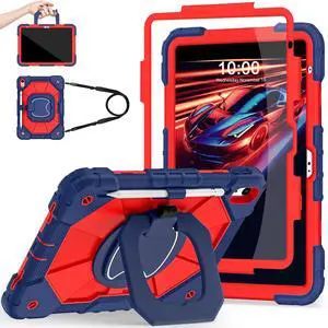 Auizotl Case for iPad (A16) 11th/10th Generation 11.0/10.9 Inch with Screen Protector/360deg Rotating Stand/Shoulder Strap/Pencil Holder,Military Grade Shockproof iPad Case 10th Generation,Navy Red