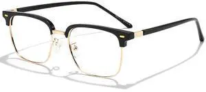 ANRRI Blue Light Glasses for men Metal Browline Frame UV 400 Protection Clear Lens Anti Eyestrain Computer Gaming Glasses Black Gold Frame
