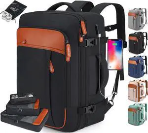 BAGPARKK Travel Laptop Backpack,42L Carry on Luggage, Flight Approved Expandable Backpack,Business Anti Theft Weekender Bags for Women Men, Water Resistant Expandable Backpacks With 4 Packing Cubes