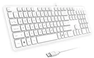 B.FRIENDIT Wired USB Keyboard, Comfortable Quiet Chocolate Keys, Durable Ultra-Slim Wired Computer Keyboard(QWERTY) for PC, Windows 11/10/8/7/XP/Vista KB1430 - White