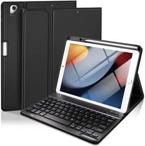 Baisla Keyboard Case for iPad 9th Generation 10.2'', iPad 8th/7th, Premium Stain-Resistant Detachable Wireless Keyboard Adjustable Grooves Case with Pencil Holder for iPad Pro 10.5/Air 3rd Gen(Black)