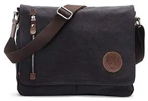 AUGUR Messenger Bag,Casual Shoulder Sling Bag Canvas Satchel Bag Crossbody Bags for Men Women Work Office Laptop Bag fit 13 inch - Black