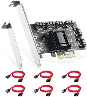 Binardat 6-Port PCIe x4 SATA 3.0 Controller, Includes 6 SATA Cables and Low Profile Bracket, Windows 10/11 Compatible