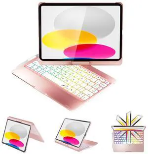 BABG Keyboard Case for iPad 10th Generation&iPad 11th(A16,2025),iPad Air 11/iPad Pro 11 inch Keyboard&iPad Air 5th/Air 4th Keyboard, 360degSwivel,7 Use Modes,Backlight,Large Battery-Pink