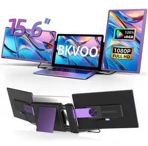 BKVOO Laptop Screen Extender Triple Monitor - 15.6" Detachable Portable Monitor FHD 1080P IPS 120% sRGB 235deg Rotation Travel Extra Screen Compatible with Wins Mac Chrome Dex Fits 13-17" Laptop