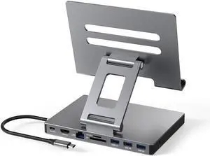 iPad Pro USB C Hub Stand, 9-in-1 Adapter for iPad Pro M4 M2 13 12.9 11 Inch Docking Station Foldable with 4K 60Hz HDMI, RJ45 Gigabit Ethernet, SD/TF Card Reader, 3 USB 3.0, 3.5 mm Audio, iPad Air