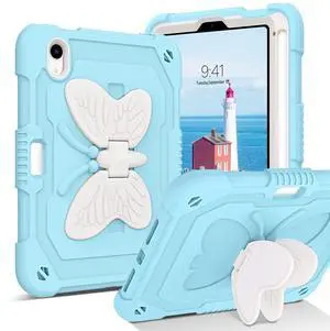 BENTOBEN for iPad Mini 7 A17 Pro Case, for iPad Mini 7th/6th Generation Case (2024/2021) with Pencil Holder Kickstand Heavy Duty Shockproof Bumper Protective Girl Boy Kids Tablet Cover, Blue Design