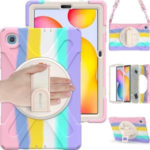 BRAECN for Galaxy Tab S6 Lite Case for Kids,Heavy Duty Rugged Shockproof Case with Hand Strap, Shoulder Strap, Stand, S Pen Holder for Samsung Galaxy Tab S6 Lite 10.4" Tablet SM-P610/P613 -Rainbow