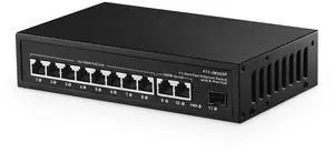 Binardat 11 Port POE Switch, 8 POE+ Ports 10/100Mbps, 2 Gigabit Uplink, 1 Gigabit SFP, IEEE802.3af/at, 135W Power Supply, Metal Case Unmanaged Plug and Play
