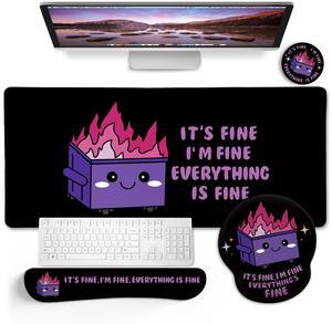 Blusabaca Dumpster on Fire Mouse Pad Desk Pad, Funny Cute Desk Mat Large Gaming Mouse Pad with Wrist Rest, Keyboard Pad Wrist Rest Ergonomic, Cup Coaster, Work Home Desk Accessories Office Supplies