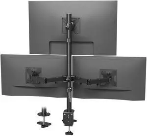 BONTEC Triple Monitor Desk Mount, Supports 13-32 Inch Screens, Full Motion Adjustability, VESA 75x75/100x100mm, Up to 22lbs per Arm, C Clamp and Grommet Mounting Options, Cable Management, Black
