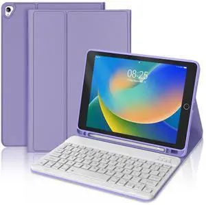 Keyboard Case for iPad 9th/8th/7th Generation, Detachable Wireless Bluetooth Keyboard Slim Folio Smart Cover for iPad 10.2"/iPad Air 10.5"(3rd Gen)/iPad Pro 10.5" with Pencil Holder - Light Purple
