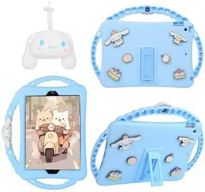 Carechoi for iPad 10th Generation Case, iPad 10.9 Case with Wallet, Kickstand, Shoulder Straps, 3 Handles, Cute Cartoon Silicone Tablet Cover Kids Girls Boys for 10th Gen 10.9inch 2022 (Blue)
