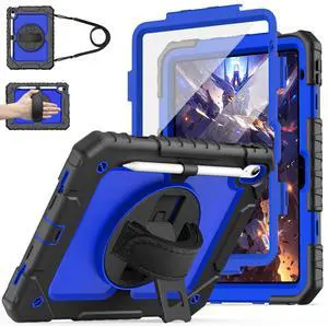 Cantis Case for iPad 11-inch (A16) 2025/ iPad 10th Generation 2022 (10.9 inch) with Screen Protector, iPad 11th Case with 360 Degree Rotating Stand/Shoulder Strap/Pencil Holder, Black+Dark Blue
