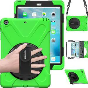 BRAECN for iPad Air 1st Generation Case,Heavy Duty Full-Body Rugged Protective iPad Air 9.7 Case with 360 Degree Swivel Kickstand/Hand Strap/Adjustable Shoulder Strap for ipad air 1st Case-Green
