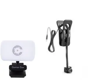 Center Cam Deluxe Package - Middle-Screen HD 1080p Webcam, LED Ring Light, Carrying Case, Conference Lighting Kit for Zoom Meetings and Video Calls