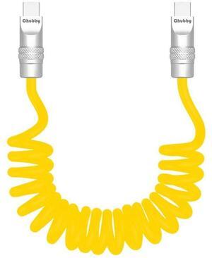 ChubbyCable Soft Chubby - 240W Spring Silicone Fast Charge Cable - Coiled USB-C Charging Cable Retractable Charger for Car, Yellow, Type-C to Type-C, 1.64FT-3.3FT