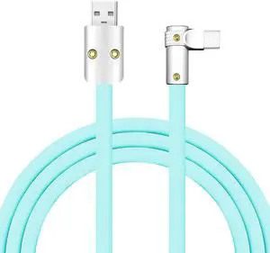 chubbycable FlexElbow Pro - 90 Degree Design 240W Fast Charge Cable Ultra-Thick Silicone Right Angle USB C Cable Phone Tablets Charging Cord, Light Blue, USB-A to Type-C, 3.3FT