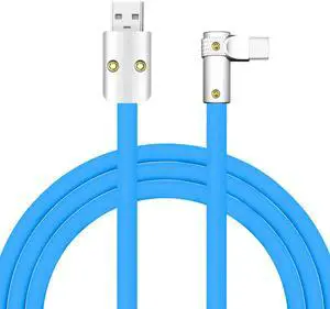 chubbycable FlexElbow Pro - 90 Degree Design 240W Fast Charge Cable Ultra-Thick Silicone Right Angle USB C Cable Phone Tablets Charging Cord, Blue, USB-A to Type-C, 3.3FT