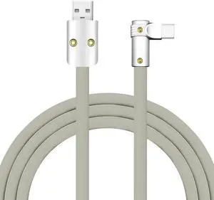 chubbycable FlexElbow Pro - 90 Degree Design 240W Fast Charge Cable Ultra-Thick Silicone Right Angle USB C Cable Phone Tablets Charging Cord, Gray, USB-A to Type-C, 4.9FT