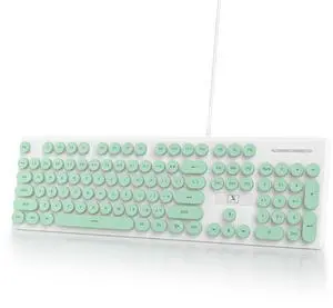 Ussixchare Full Size Wired Computer Keyboard, Quiet Typewriter Keyboard with Retro Round Keycaps, LED Backlit, Membrane, 104-key for PC, Laptop(Green)
