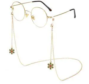 Cyxus Women Blue Light Blocking Glasses with Festive Pine Flowers glasses chain Round Metal Fake Eyeglasses Gold Frame