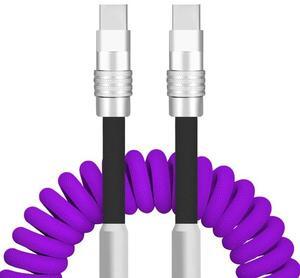 chubbycable Curly Chubby - 240W Coiled USB C Cable Spring Retractable Fast Charging Cable for Car Compatible with CarPlay, Android Auto, Purple and Black, Type-C to Type-C, 2.29FT-3.6FT