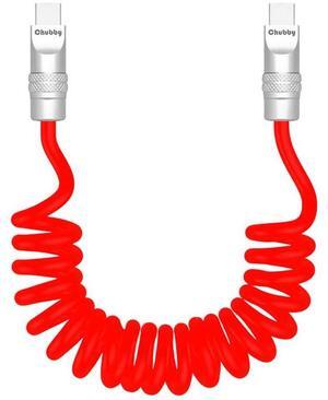 chubbycable Soft Chubby - 240W Spring Silicone Fast Charge Cable Coiled USB-C Charging Cable Retractable Charger Cable for Car, Red, Type-C to Type-C, 1.64FT-3.3FT