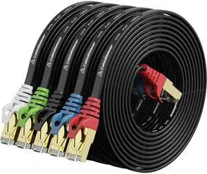 CableGeeker Cat 8 Ethernet Cable 10FT 5 Pack Black, 40Gbps 2000Mhz High Speed LAN Network Cable Gigabit Cat8 Patch Cables, Professional RJ45 Flat Internet Cable for Modem,Router,PC,PS5,Patch Panel