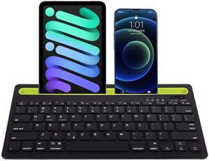 Bluetooth Keyboard, Multi-Device Rechargeable Wireless Keyboard Switch to 2 Devices with Integrated Stand Holder for iPad Tablet Smartphone MacBook Android iOS Windows (Black