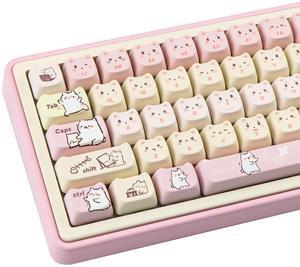 COOMICKEY Pink Keycaps 140 Keys Dye Sub Keycaps Mao Profile Cute Cat Keycaps Custom Keyboard Key caps Set Fit for 61/64/87/104/108 Cherry Mx Switches ANSI Layout Alice Keyboard Mechanical Keyboards