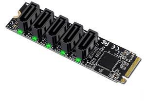 ChenYang 5 Ports M.2 to SATA Adapter, M Key NVME 1 to 5 SATA 3.0 Port Expansion Card with JMB585 Chip/LED Indicator