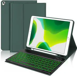 Backlit Keyboard Case for iPad 9th/8th/7th Gen 10.2 inch, iPad Air 3rd Gen, iPad Pro 10.5 - Built-in Pencil Holder, Magnetic Rechargeable Backlit Removeable Keyboard, Auto Sleep & Wake - Dark Green
