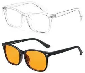 Cyxus 2 Pack Blue Light Glasses for Men Women Gaming Glasses Reduce Eye Strain Sleep Better(Clear+Orange)