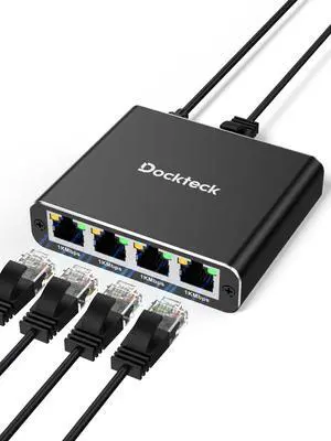 Ethernet Splitter 1 to 4 1000Mbps, Dockteck Internet Cable Splitter 1 in 4 Out High Speed Switch Network Gigabit for LAN RJ45 Port Router Switch Work with Cat5/5e/6/7/8 Cable