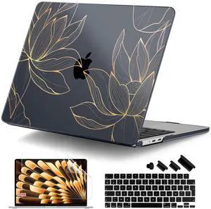 DONGKE for M4 MacBook Air 13.6 Inch Case 2025 2024 2023 2022 Model A3240 A3113 A2681 M3 M2 Chip, Plastic Hard Shell Case Cover with Touch ID for MacBook Air 13 Inch M4 - Lotus