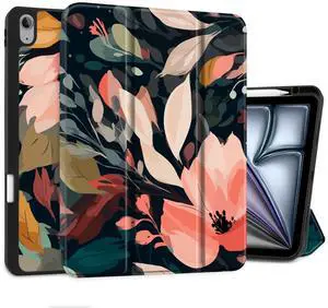 DONGKE for iPad Air 13 Inch Case M3 2025, M2 2024 - [Built-in Pencil Holder] Slim Trifold Stand Shockproof Protective Cover with Soft TPU Back Support Auto Sleep/Wake - Painted Florals
