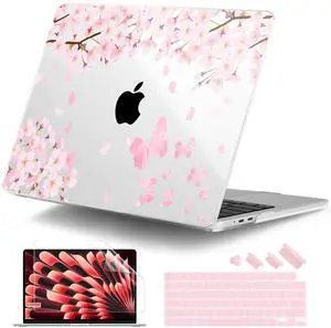 DONGKE Compatible with M4 MacBook Air 15 inch Case 2025 2024 2023 A3241 A3114 A2941 M3 M2 Liquid Retina Display Touch ID, Plastic Hard Case & Keyboard Skin & Screen Protector - Flower Blossoms