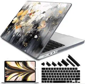 DONGKE for M4 MacBook Pro 14 inch Case 2024 2023 2021 A3112 A3401 A3185 M3 A2918 A2992 M2 A2779 M1 A2442 Pro Max with Retina XDR Display & Touch ID, Plastic Hard Shell Cover, Ink Flower