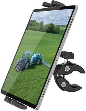 Dosvsi Tractor Tablet Clamp Mount, Sturdy Tablet Holder for Forklift/Farming Machine/Work Truck, 360deg Swivel Tube/Pole Clip for iPad 12.9 Pro Air Mini 5 4, Galaxy Tab, Z Fold, iPhone, 4-13" Devices