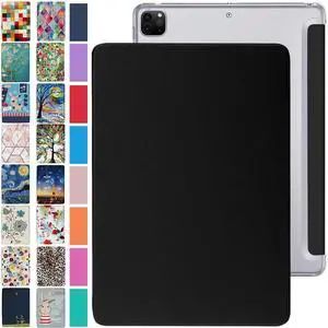iPad PRO 12.9 Inch 4th [ Pro 12.9 4 Generation 2020 ] A2229 A2069 MY3K2LL/A MY3J2LL/A MY2H2LL/A MY2J2LL/A Trifold PC Lightweight Smart PU Leather Protective Hard Back Cover - Black