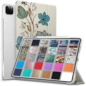 iPad PRO 12.9 Inch 2022 6th 2021 5th 2020 4th Generation [ Pro 12.9 6 5 4 ] A2436 A2764 A2437 Printed Slim Lightweight Protective PC Dual Angle Stand Clear Flip Back Cover - Watercolor Flowers