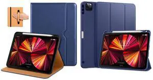 DTTO Case for iPad Pro 11 Inch 4th/3rd/2nd/1st Generation 2022/2021/2020/2018, Fit iPad Air 4/5, Premium PU Leather Folio Stand Cover and Slim Trifold Stand Case, Navy & Navy