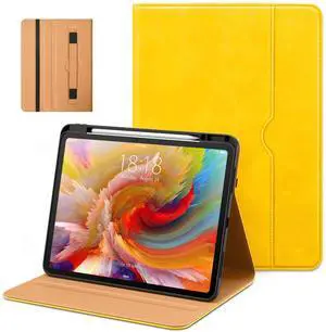 DTTO for iPad Pro 13 inch Case (M4) 2024, Premium Leather Business Folio Stand Cover with Pencil Holder - Auto Wake/Sleep and Multiple Viewing Angles, Built in Hand Strap & Pocket, Yellow
