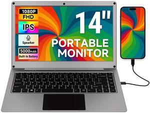 ELECROW Portable Monitor with Keyboard, 14 Inch Lapdock Display with Built-in Battery & RPi5 Adapter, 1080P FHD IPS USB C Computer Monitors Compatible with Raspberry Pi, PC, Phone, Mac, Game Console