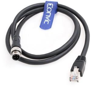 Eonvic M12 to RJ45 Ethernet Cable 4 Pin Male D-Code Cat5e Shielded Waterproof Network Cable Industrial Camera Ethernet/Profinet/IP/EtherCat (2M, Black)